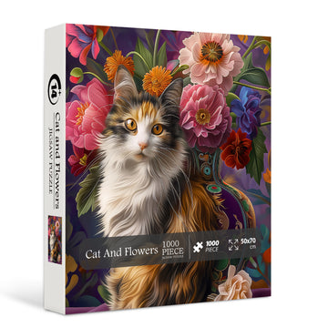 Cat y flores rompecabezas Puzzle 1000 piezas